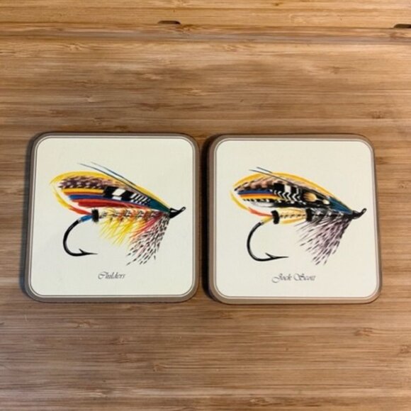 Vintage Pimpernel Coasters Cork back fish lures fisherman enthusiast Set of 6 - Picture 4 of 6